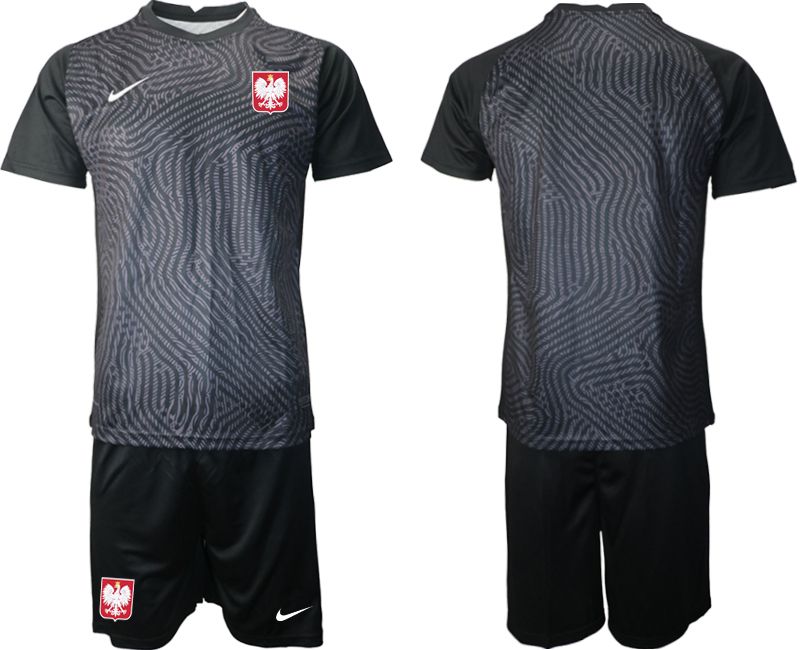 Men 2020-2021 European Cup Poland black goalkeeper Blank Soccer Jersey